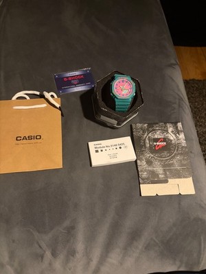 Casio G-SHOCK Octagon Analog-Digital Blue Resin Watch Pink Dial 200m Box Papers