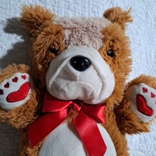 Kellytoy Bulldog Dog Brown Valentine's Day Plush 15" Stuffed Toy Heart Paws