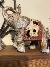 La Vie Elephant Safari Animal Glazed Figurine Ceramic Trunk Up Good Luck