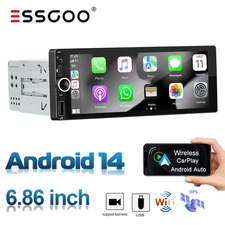 Wireless Apple/Android Carplay 6.86" Single 1 Din Car Stereo Radio GPS BT 2+32GB