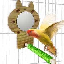 Bird Parakeet Mirror for Cage Hanging Parrot Perch Stand Hummingbird Toy for