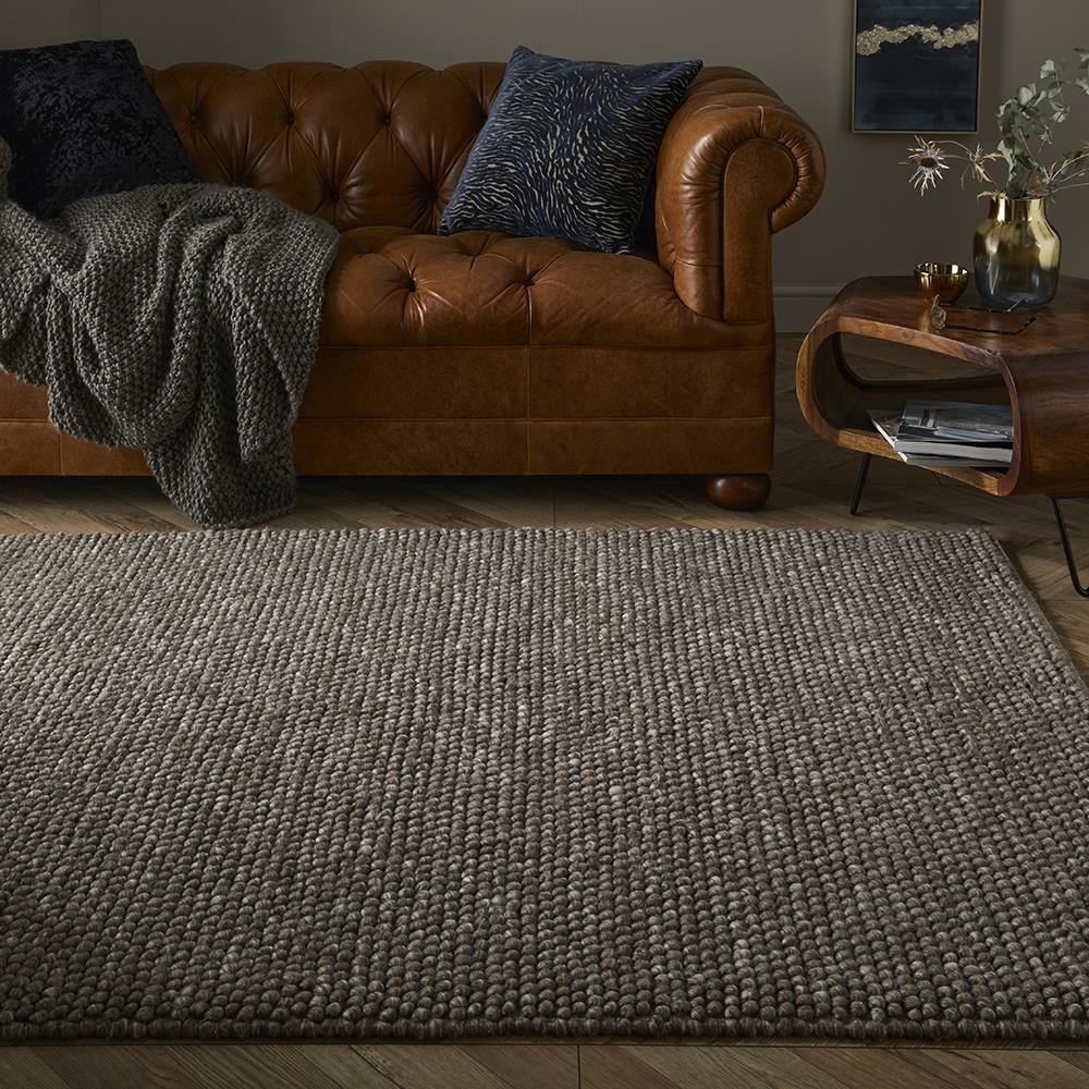 Wool Pebble Rug 120x170cm Mottled Taupe Handcrafted Textured Area