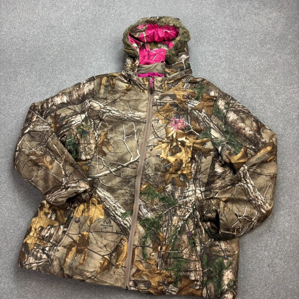 RealTree Jacket Womens 2XL XXL Brown Workwear Camo Hunting Hood Coat Rain Ladies - Image 2 of 4