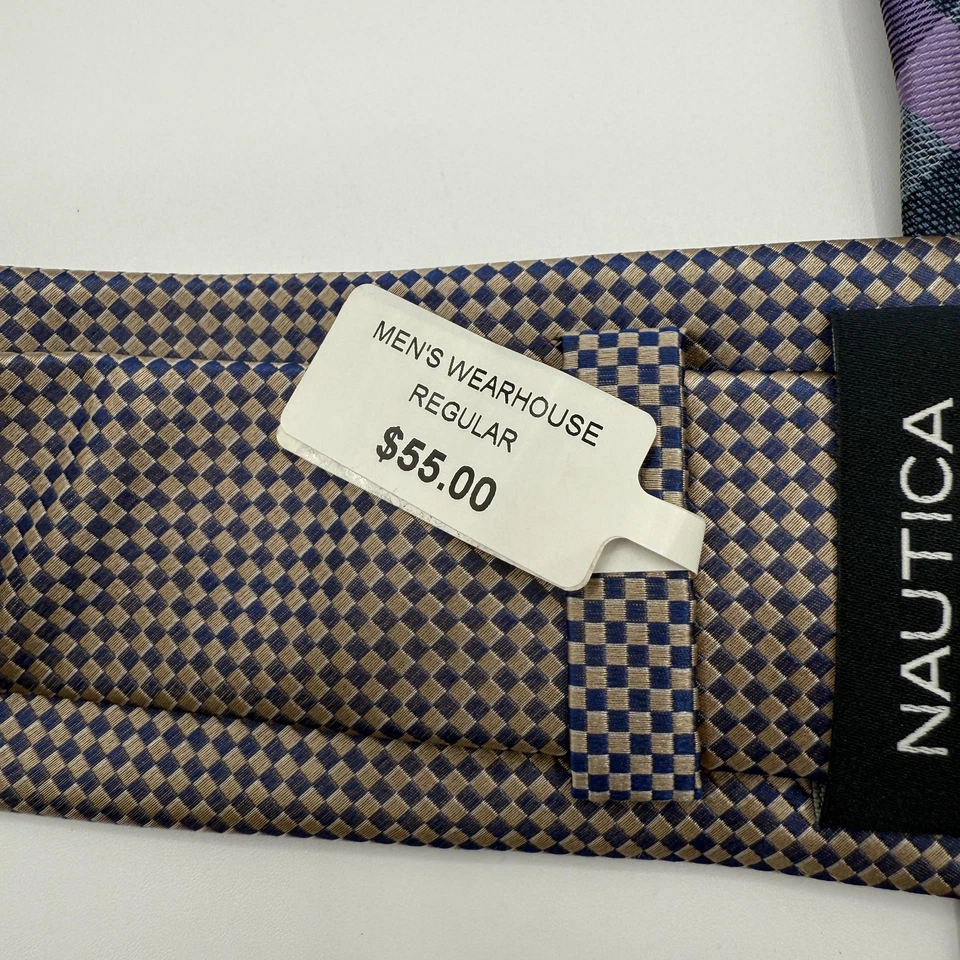Lote de 2 corbatas Nautica para hombre talla única púrpura azul marino a cuadros tostado micro cuadros Foto 3 de 4