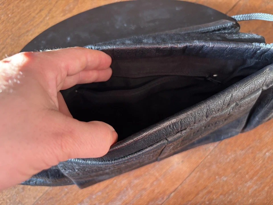 Vintage Leather Moon Bags Black Art Deco Design Clutch/Satchel - Image 4 of 4