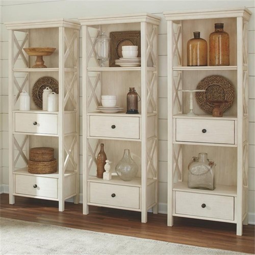 Bowery Hill Contemporary 3-Shelf Engineered Wood Bookcase in Antique White - Picture 7 of 14