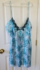 Secret Treasures Chemise Nightie XL Blue Floral Satin Lace Babydoll No Tags