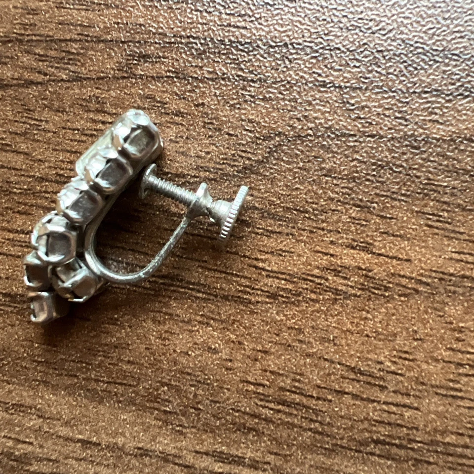 Vintage Clear Rhinestone Silver Tone Metal Screw Back Earrings - Image 2 of 4