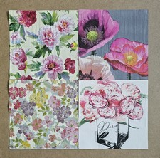 Lot of 4 Paper Lunch Napkins for Decoupage/Mixed Media - Flowers/Floral 384