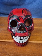 Ornate Hand Painted Sugar Skull Red Clay Day Of The Dead Dia De Los Muertos