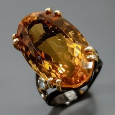 Handmade 32ct Natural Citrine Quartz Ring 925 Sterling Silver Size 8 /R430798