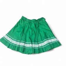 Vintage Green and white ruffled prairie style skirt size L L3 
