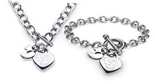 Charm Necklace and Bracelet Set I Love You to the Moon and Back Heart Toggle