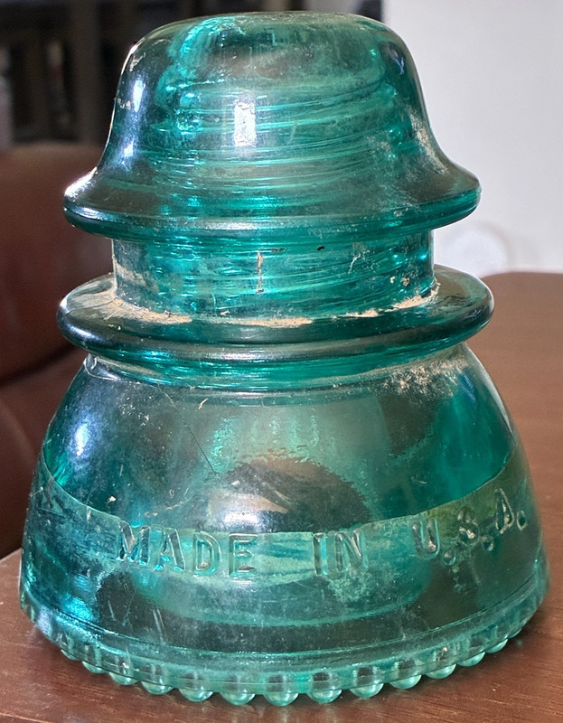 Vintage Aqua (Blue/Green)  Hemingray 42 Electrical Glass Insulator - Made in USA