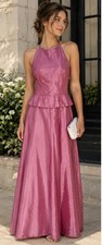 Alfred Angelo Dress Pink Metallic Open Back Halter Neck Maxi Y2K Size 7/8