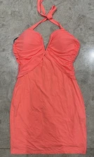 BEBE KRISTY SHIRRED ORANGE DRESS HALTER STYLE BEACH SIZE L NWT