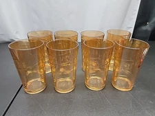 Vintage Peach Luster Carnival Glass Tumblers Jeanette Optic Swirl Lot of 8 Inch