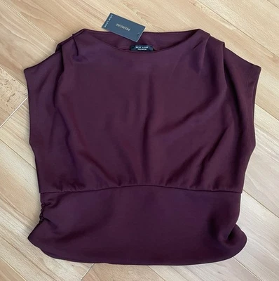 Ladies New Look deep burgundy high neck gathered cap sleeve size 14 NWT - Image 1 of 4