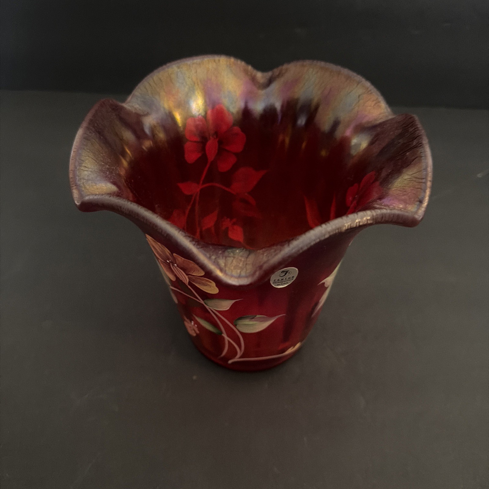 Fenton Glass 100th Anniversary Founders Vase With Base-Hand Painted And ...