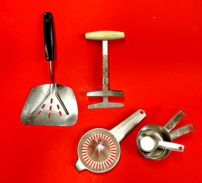 Vintage Foley Kitchen Utensils Spatula Measuring Cups Handheld Juicer Chopper US