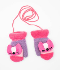 Kids Winter Mittens With Polar Fleece  String Toddler and Little Girl Age 2-4