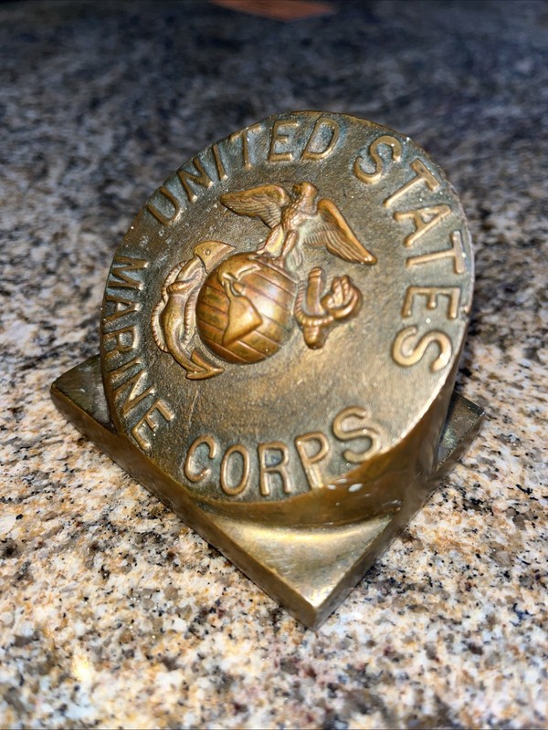 VINTAGE USMC UNITED STATES MARINE CORPS BRASS PAPERWEIGHT