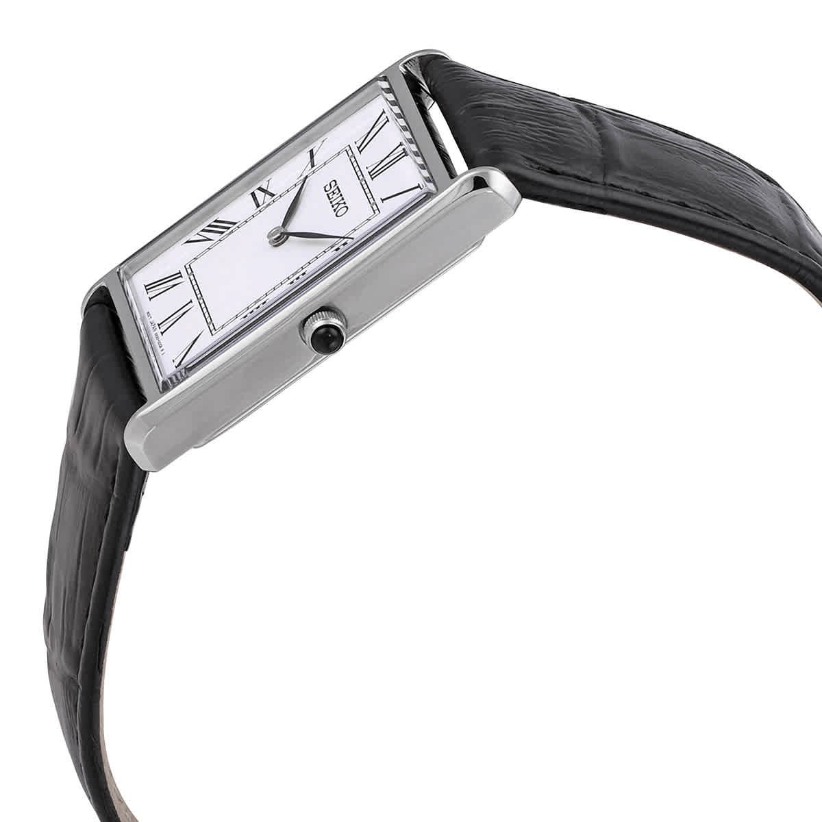 Seiko Essentials Quartz White Dial Black Leather Men's Watch