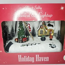 Animated Musical Christmas Village with Lights and Rotating Train Decor New In B