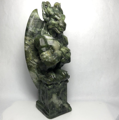 GARGOYLES CARVED FROM NATURAL CAVING ROCK JADE QUARTZ CRYSTAL MINERAL SPECIMENS.