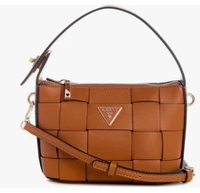 GUESS Maylee woven faux-leather women's mini hobo crossbody bag - Cognac / Tan