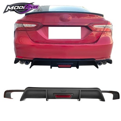 For 18-24 Toyota Camry SE XSE Rear Diffuser Lip W/LED Light Carbon Fiber Print