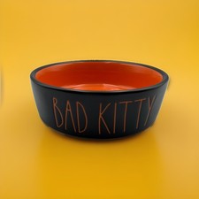 Rae Dunn Halloween Small Cat Pet Bowl Dish Matte Black Orange BAD KITTY New 4.5&rdquo;