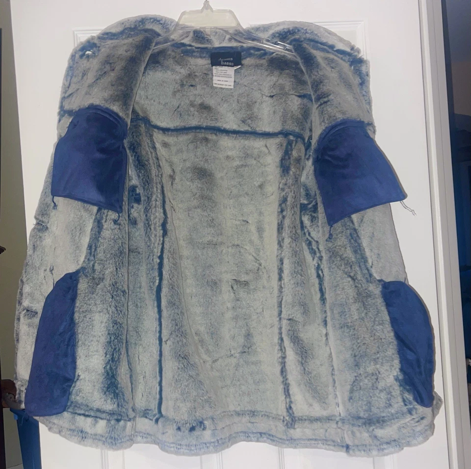 Dennis Basso женщин джинсовой ткани синий искусственной замши серый мех с подкладкой теплый пальто размер маленький - Изображение 3 из 4