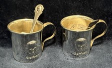 Gerber Baby Cup And Spoons Raised Design SILVER-PLATED Set Of 2 READ 