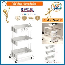 Heavy Duty 3-Tier Metal Utility Cart White Locking Casters Sturdy Durable