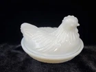 Vintage Milk Glass Chicken Hen Rooster Lid Nest Candy Dish