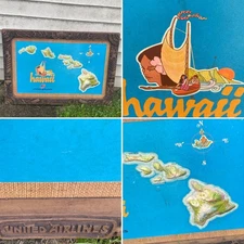 ORIGINAL VINTAGE UNITED AIRLINES HAWAII TIKI 3D RELIEF TOURISM ADVERTISING MAP