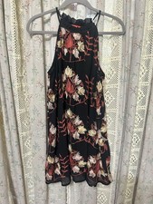 Chelsea & Violet Embroidered Halter Dress Black Floral Medium