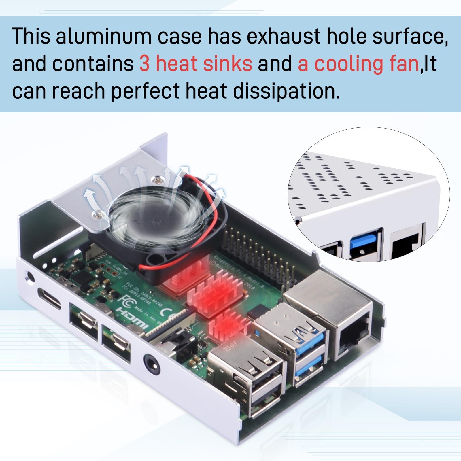 Boîtier Raspberry Pi 4 en aluminium CNC avec bloc de refroidissement haut de gamme