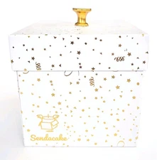 Send A Cake Explosion Birthday Gift EMPTY Box WHITE & GOLD DESIGN