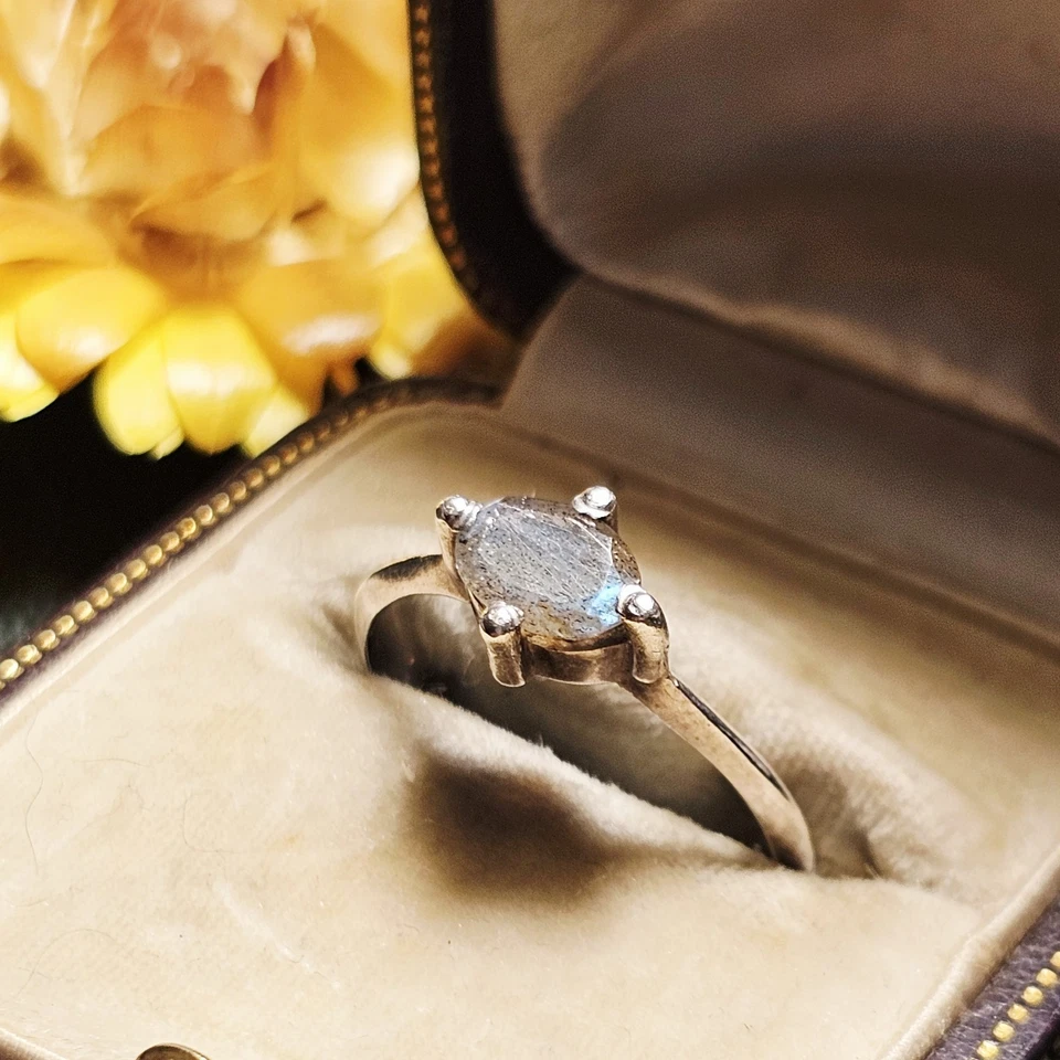 Fine Bague Vintage Sertie D'une Labradorite Sur Argent 925 Taille 54 - Photo 3/4