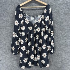 American Eagle Dress Women L large Blue Floral Shift Short V-Neck Long Sleeve