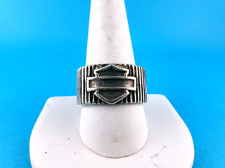 VINTAGE STERLING SILVER HARLEY DAVIDSON BAR & SHIELD BAND RING SIZE 11.5 12mm