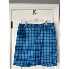 Under Armour UA Mens Size 38R Shorts Flat Front Golf Blue Plaid