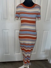 American Eagle Maxi/Midi Dress Striped Ribbed Orange And Blue Size M