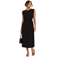 Michael Kors Black Ribbed Midi Dress Women Size S Gold Zipper Side Neck Classic