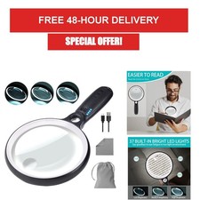 GABORISH Large Magnifying Glass with 37 LED Light, 10X 20X 45X