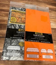 Amscan (1) ORANGE & (1) CLEAR/BLACK SPIDER WEB TABLECLOTH COVER HALLOWEEN