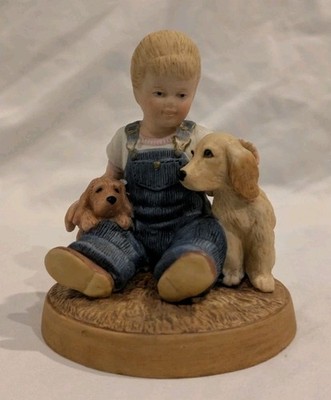 1983 Country Store Little Farmers Porcelain Figurine Girl with Dogs D Jacobs
