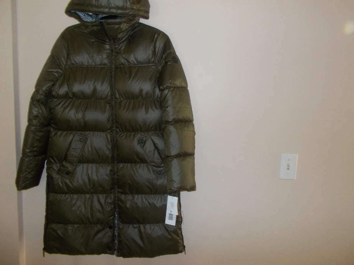 220 French Connection Quilted Puffer Coat Jacket Hooded Olive